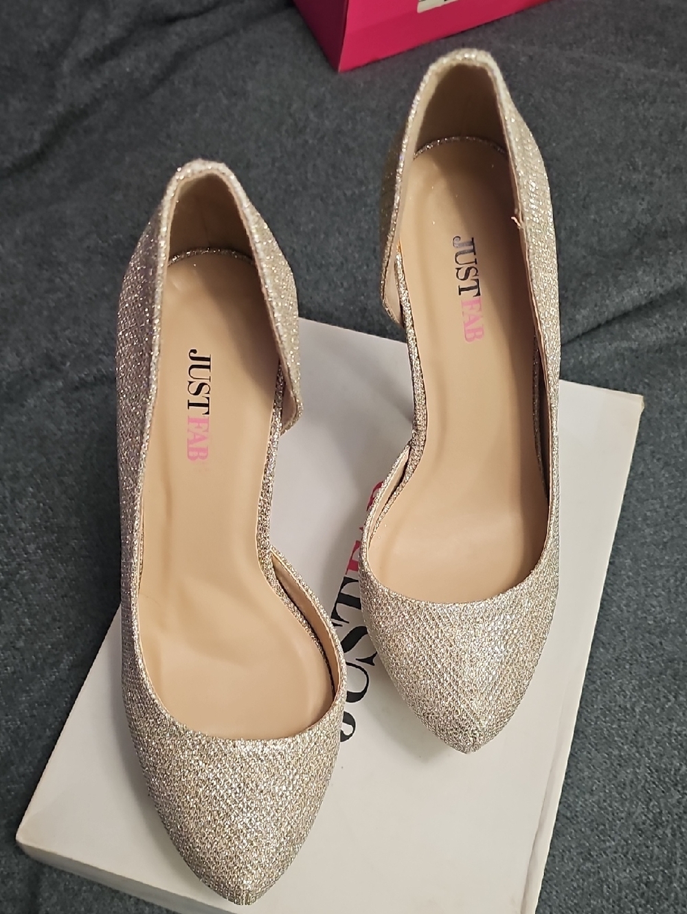 JustFab Glitter Pointed Toe Flats in Champagne Gold